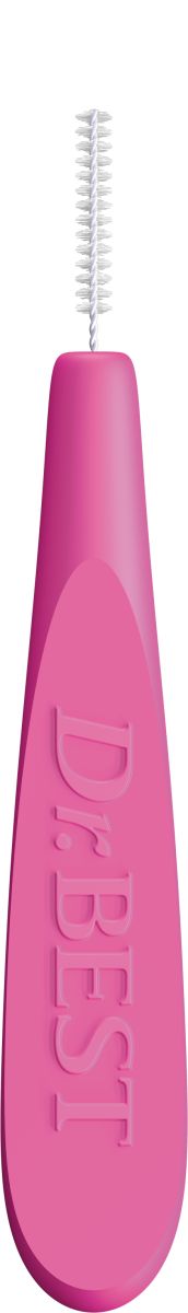Dr.BEST Interdental GreenClean Bürste mit weichen Borsten und ergonomischem Griff in Pink.