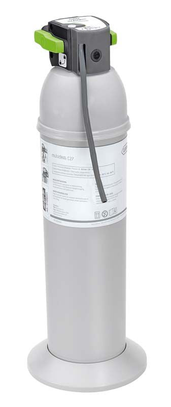 Multidem C27 Wasseraufbereitungssystem mit Bedienungsanleitung und grünem Hebel.