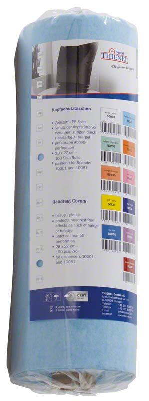 Hellblaue Kopfschutztaschen 27 x 28 cm in Plastikverpackung.