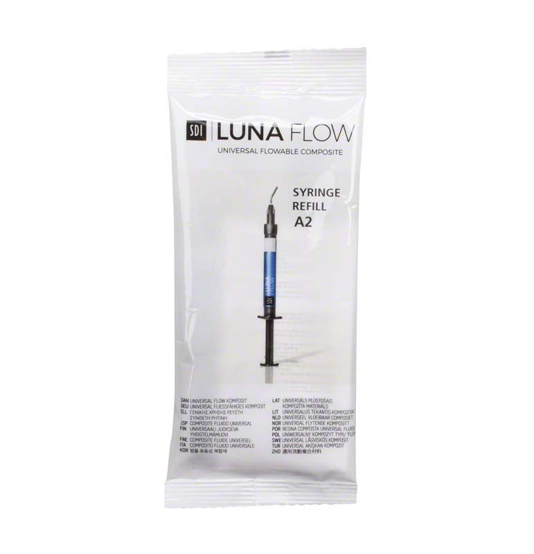 Luna Flow Spritze A2 in weißer Verpackung mit Produktdetails.