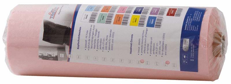 Kopfschutztaschen rosa, verpackt in einer transparenten Kunststoffhülle.