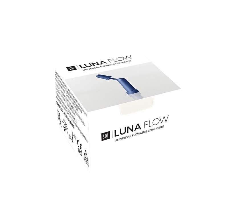 Luna Flow Complet A1 Zahnfüllungsmaterial-Verpackung mit Produktabbildung.