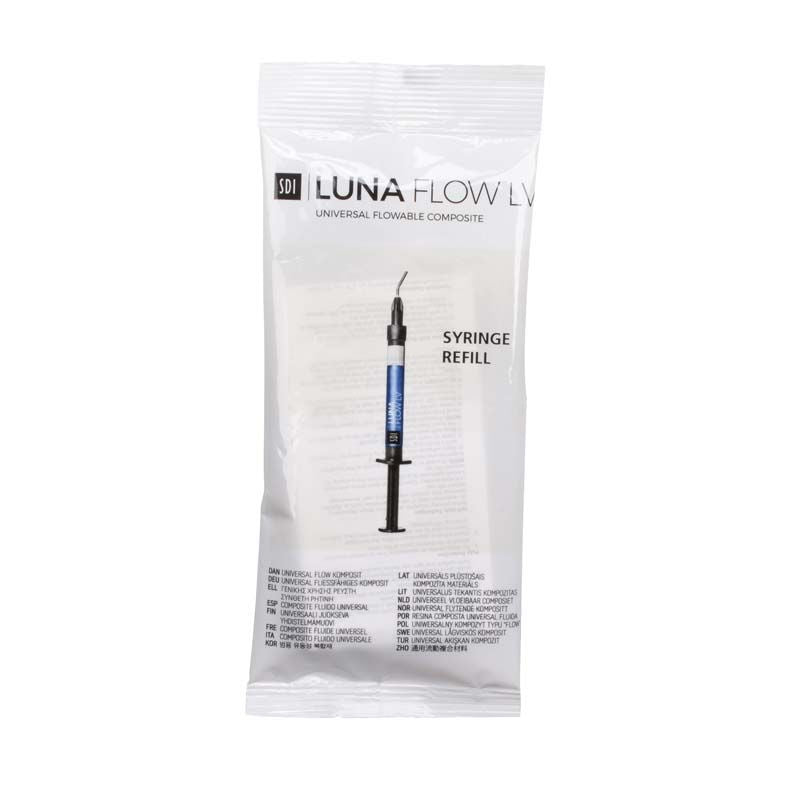 Nachfüllspritze Luna Flow LV B1 in transparenter Verpackung.