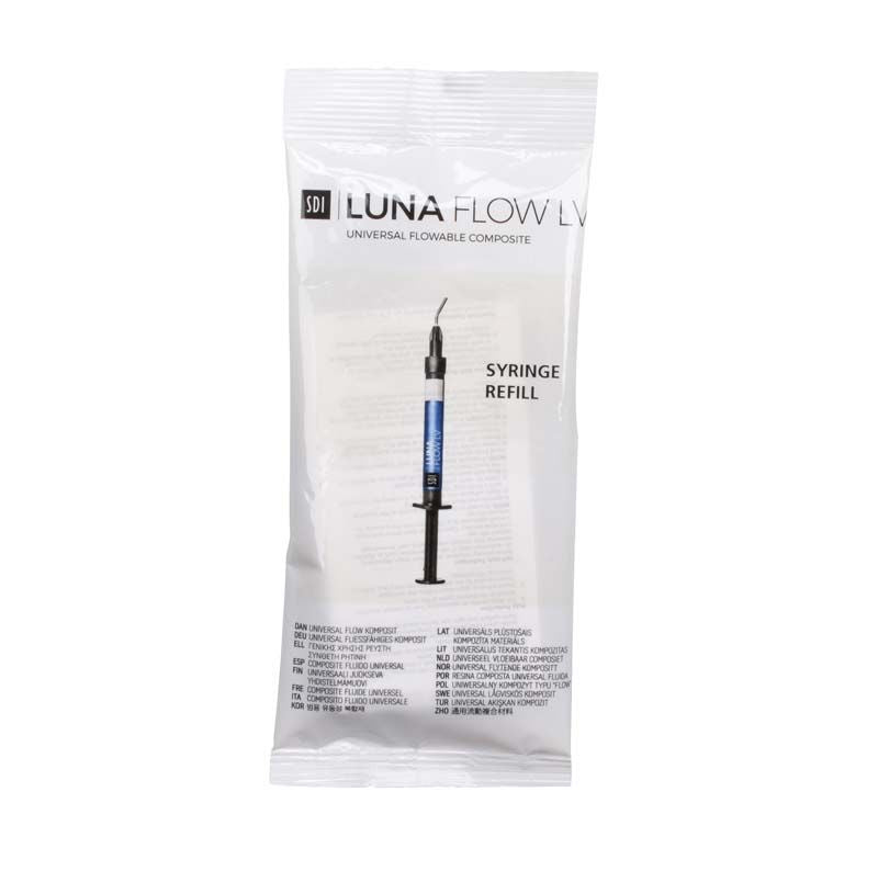 Nachfüllpackung für Luna Flow LV C2 mit Spritze und blauer Skala.