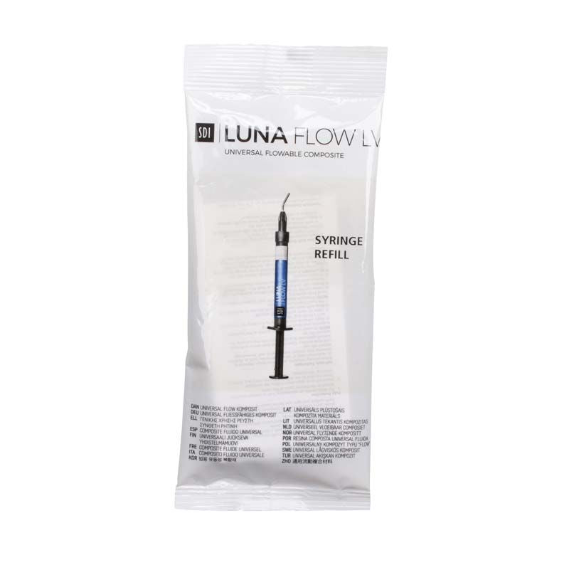 Luna Flow Bulk LV Kit A1, Nachfüllspritze mit blauer Flüssigkeit.