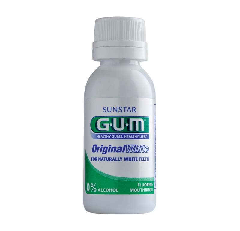 GUM® Original White Mundspülung 30ml Flasche mit Etikett und grünem Akzent.
