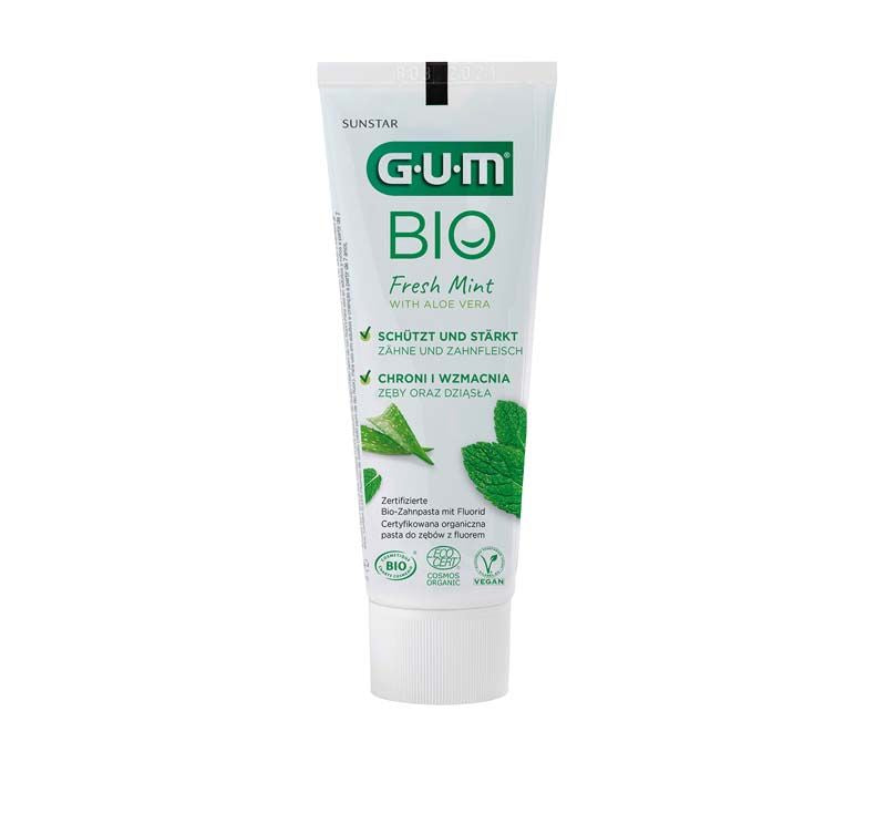 GUM BIO Zahnpasta Tube 75ml mit Aloe Vera und Mintgeschmack.