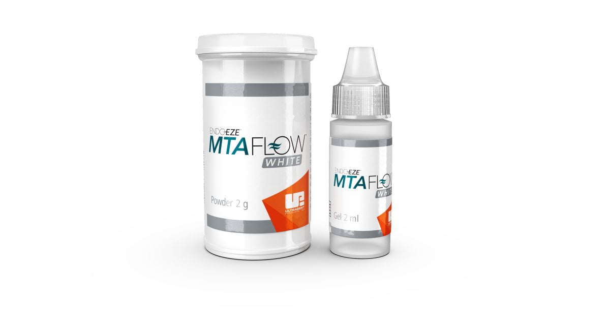 Endo-Eze™ MTAFlow™ White Reparaturzement Kit mit Pulver- und Flüssigkeitsbehälter.