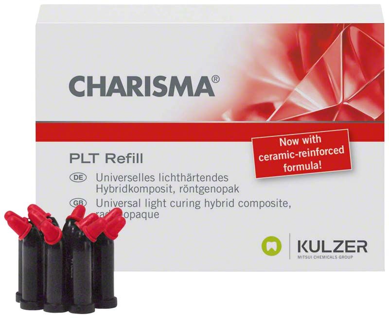 Charisma PLT A3 Composite-Verpackung mit roten Applikatoren im Vordergrund.