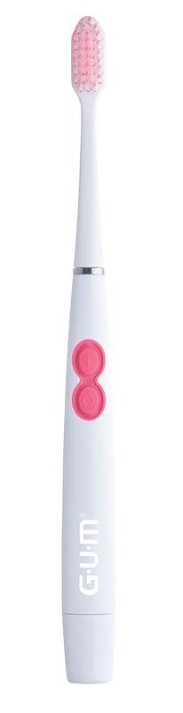 Elektrische GUM® SONIC SENSITIVE Schallzahnbürste mit rosa Bürstenkopf.