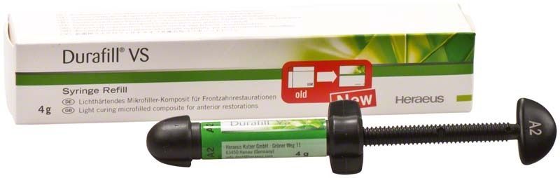 Durafill VS Spritze A2, 4g, mit Verpackung für Zahnrestaurationen.