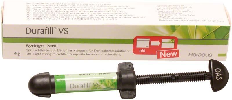 Durafill VS Spritze OA3 mit Verpackung und Produktinformationen.