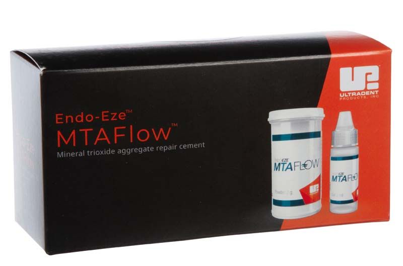 Endo-Eze™ MTAFlow™ Zement Refill Verpackung mit Produktabbildung.