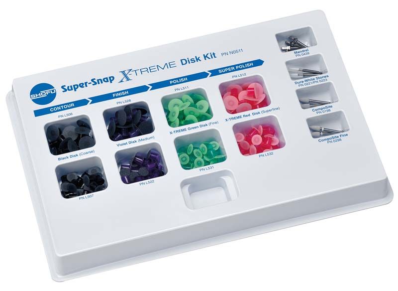 Super-Snap X-TREME Poliersystem mit beschichteten Scheiben und Polierstreifen.