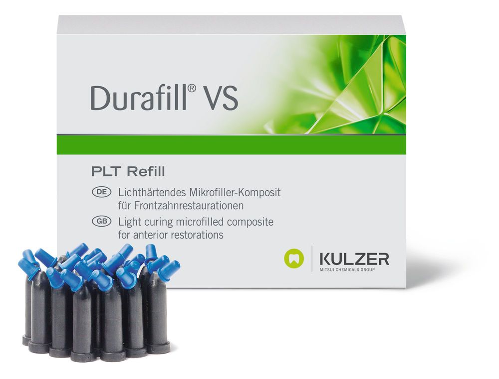 Lichthärtendes Mikrofüller-Komposit Durafill VS PLT A1 mit Verpackung.