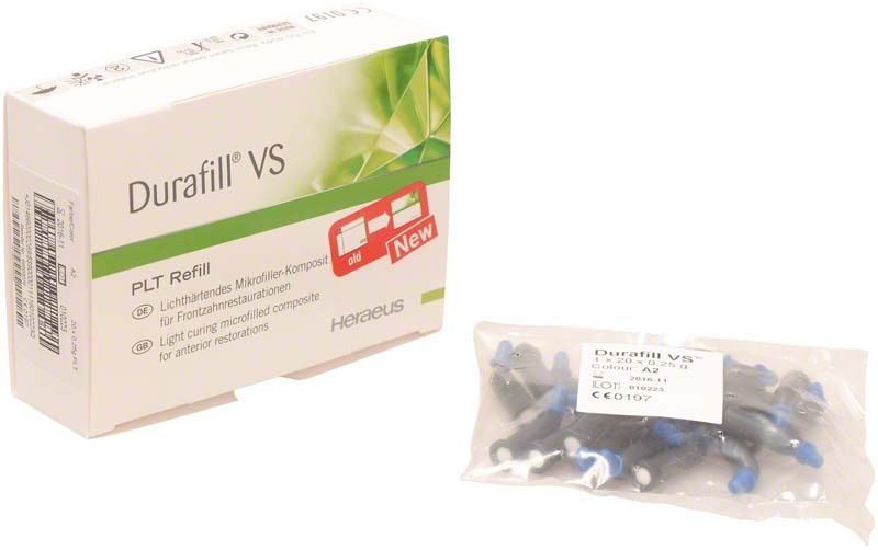 Lichtaushärtendes Mikrofiller-Komposit Durafill VS PLT A2 in Verpackung.