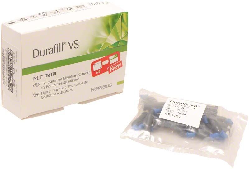 Durafill VS PLT A3 Packung mit Beutel lichtgehärteter Mikrofüller-Kompositkapseln.