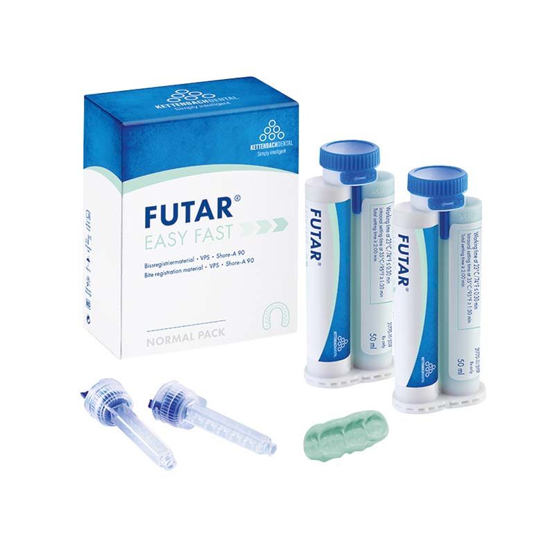Futar® Easy Fast Normal Pack mit Kartuschen und Applikationsspitzen für Bissregistrierung.