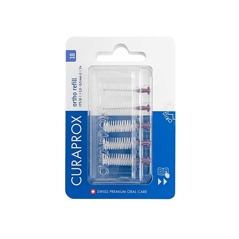 Interdentalbürsten CURAPROX CPS regular violett in Blisterverpackung mit fünf Bürsten.