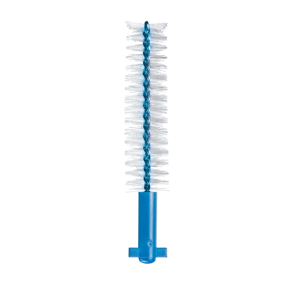 Nahaufnahme der blau-weißen CURAPROX CPS soft implant Interdentalbürste.