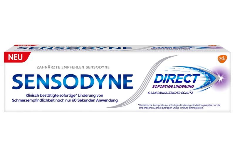 Sensodyne Direct Zahnpasta 75ml mit sofortiger Linderung bei Schmerzempfindlichkeit.