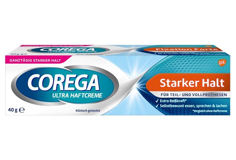 COREGA ULTRA HAFTCREME Starker Halt Tube 40g in Verpackung mit Minzgeschmack.