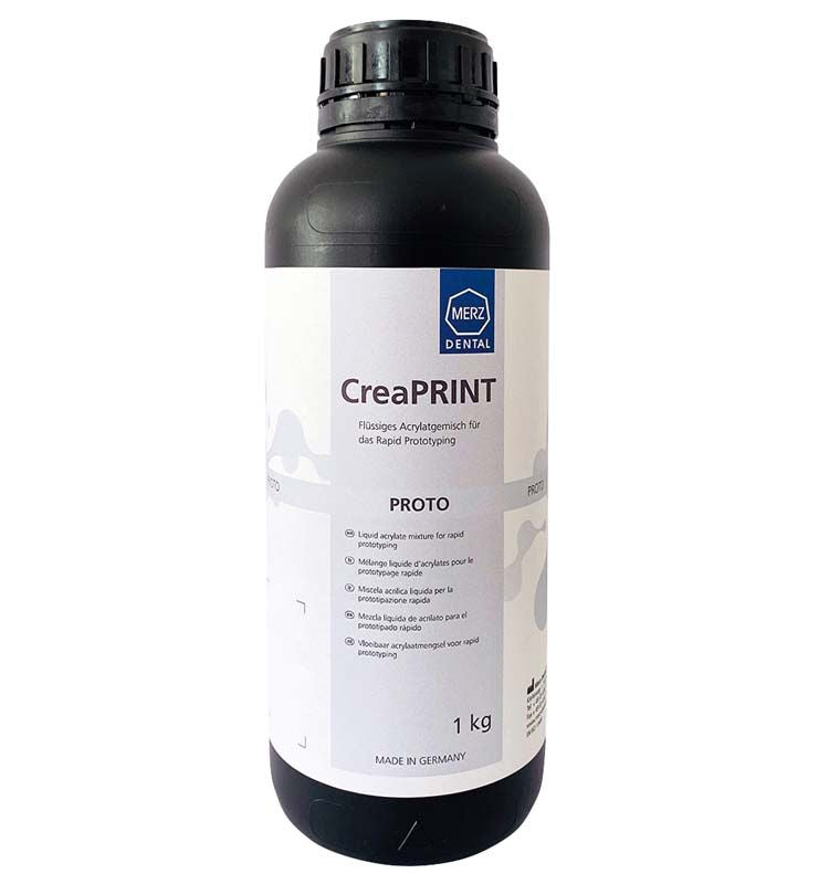 Kunststoffflasche mit Etikett "CreaPRINT Proto", 1 kg, von Merz Dental.