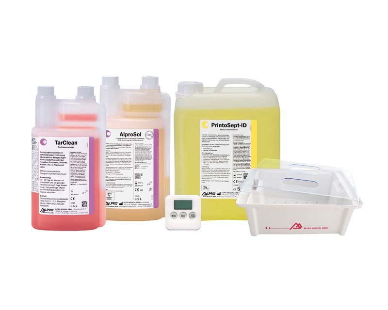 PrintoSept-ID Aktionspaket mit Reinigungsmitteln und Zubehör.