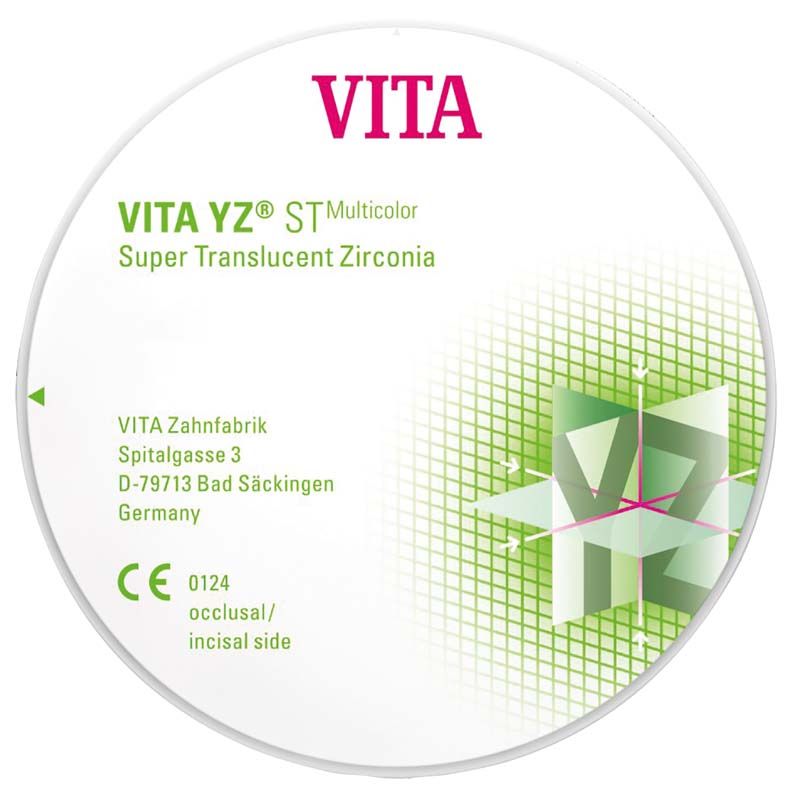 VITA YZ® ST Multicolor Zirkondisk 22mm D3 mit Verpackungsgrafik.