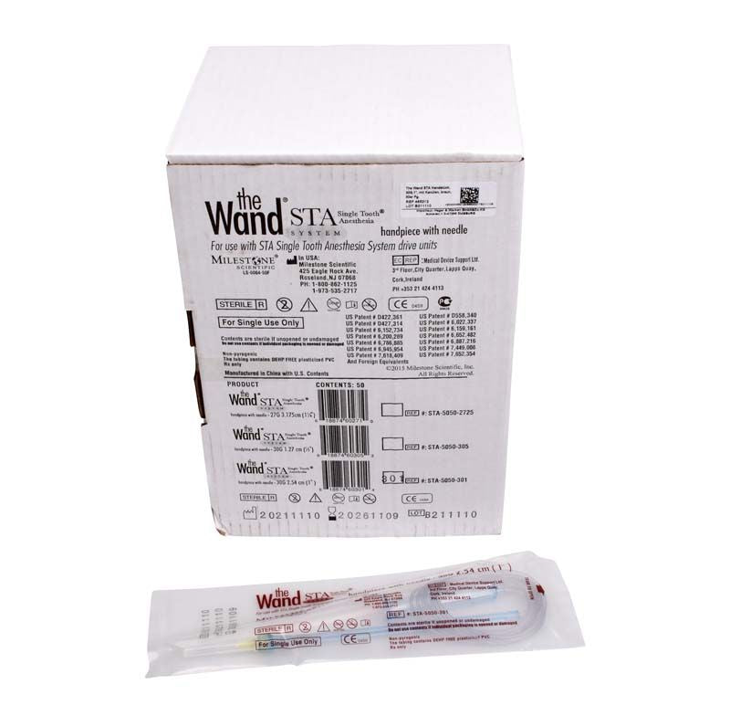 Verpackung und Kanüle des Wand™ STA Handstücks 30G für computergesteuerte Anästhesie.