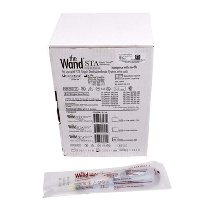 Verpackung und Kanüle des Wand™ STA Handstücks 30G für computergesteuerte Anästhesie.