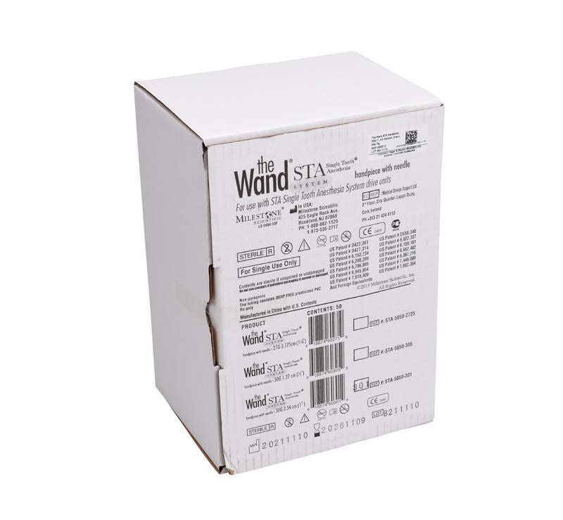Verpackung des Wand™ STA Handstücks mit technischen Details.
