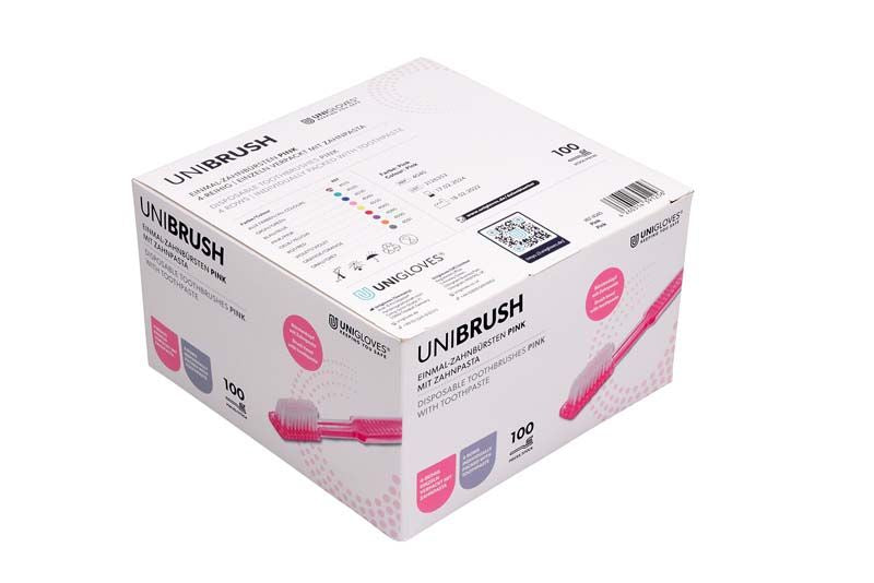 Einmalzahnbürsten pink, Verpackungseinheit mit 100 Stück, ideal für Kliniken.