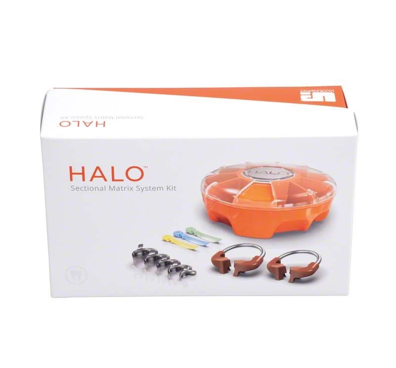 Verpackung des Halo™ Sectional Matrizensystem Kit Bänder Firm mit Inhalt.
