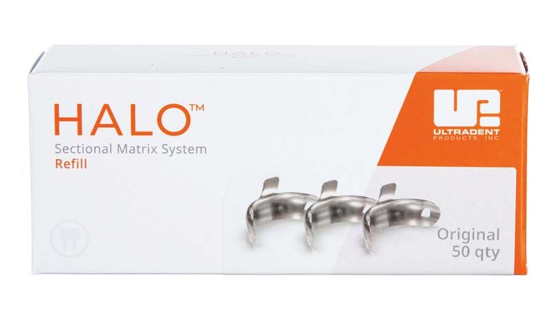 Verpackung der Halo™ Original Teilmatrizenbänder 4,5mm, 50 Stück.