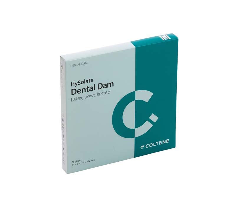 HySolate Latex Dental Dam Verpackung, hellgrün mit Coltene-Logo.