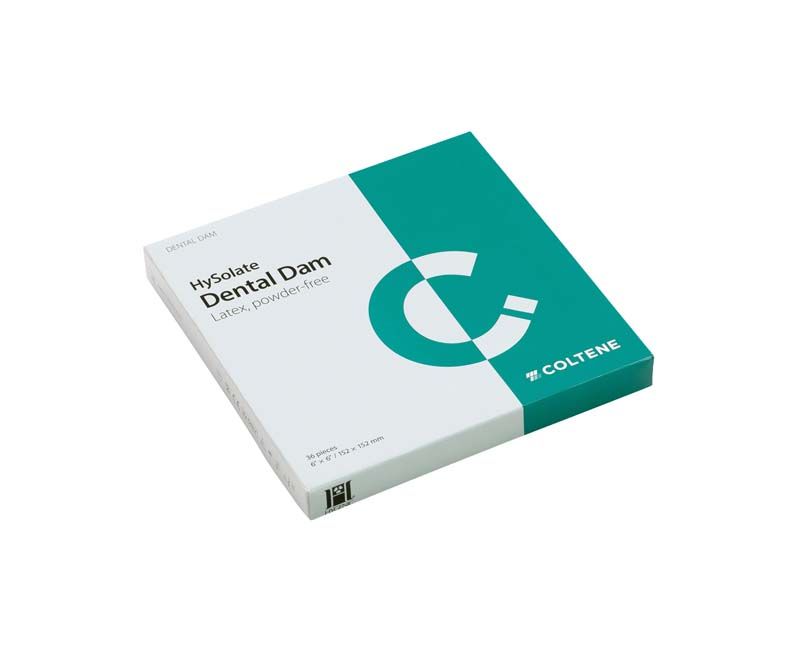 HySolate Latex Dental Dam Verpackung mit Coltene-Logo auf weißem Hintergrund.