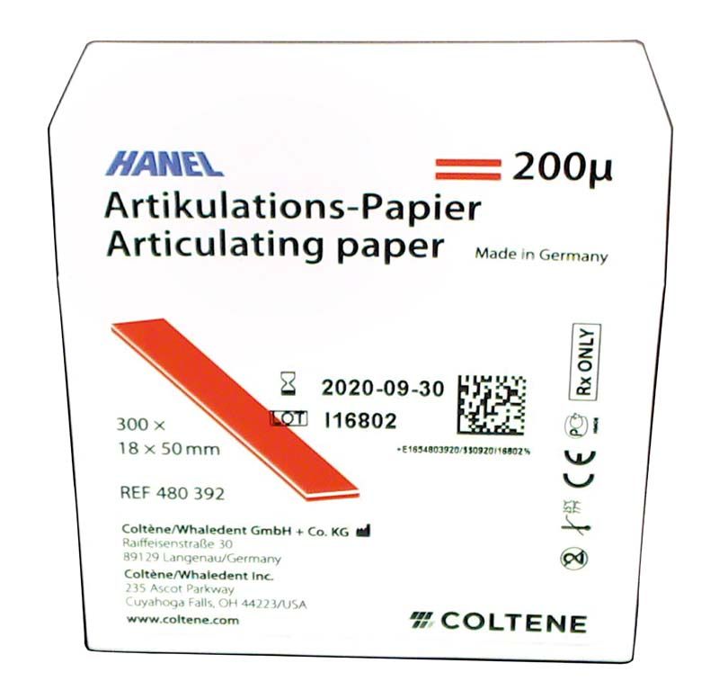 HANEL Artikulationspapier 200µ in weißer Verpackung mit rotem Streifen.