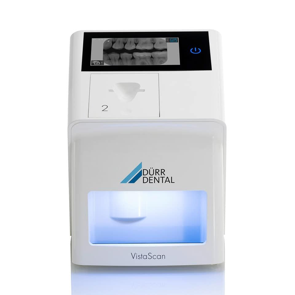 VistaScan Mini View 2.0 Dental-Scanner mit Display und beleuchteter Öffnung.