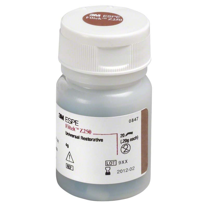 Filtek Z250 Kapseln D3 in einer weißen Kunststoffflasche mit Etikett.