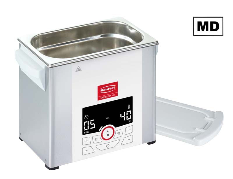 Ultraschallreinigungsgerät Easyclean MD mit digitalem Display und abnehmbarem Deckel.