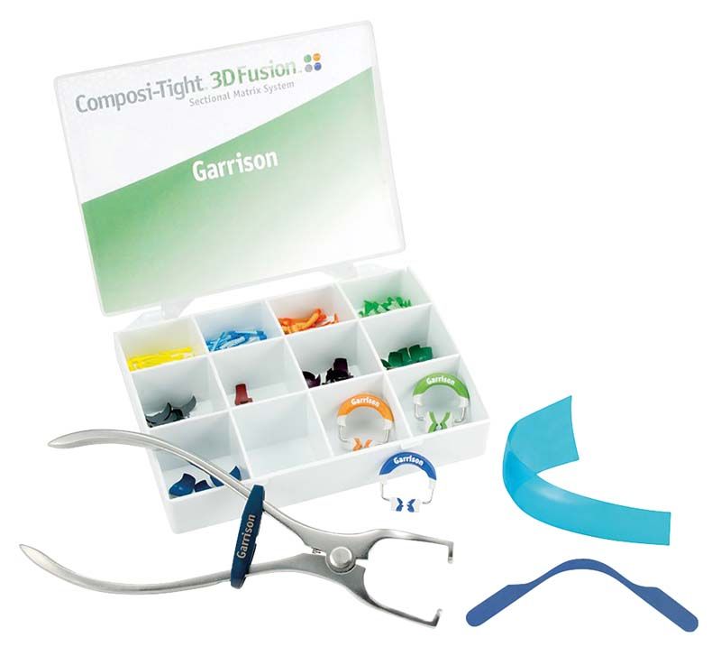 Composi-Tight® 3D Fusion™ Starterset mit Matrizen und Zahnkeilen.