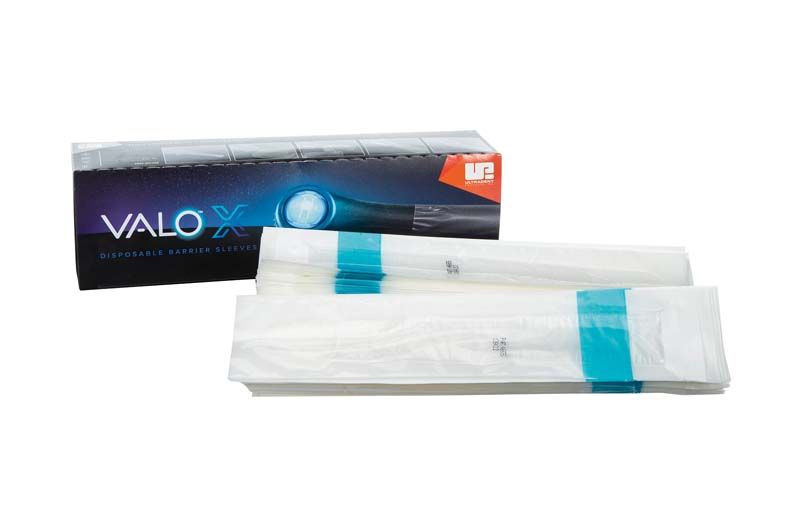 VALO™ X Hygieneschutzhüllen für Polymerisationslampen in Verpackung und Einzelhüllen.