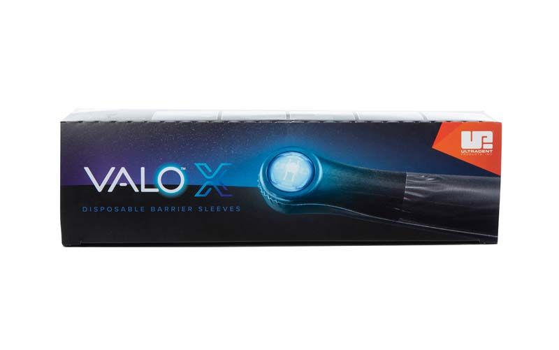 VALO™ X Hygieneschutzhüllen in Verpackung mit beleuchteter Grafik der Verwendung.