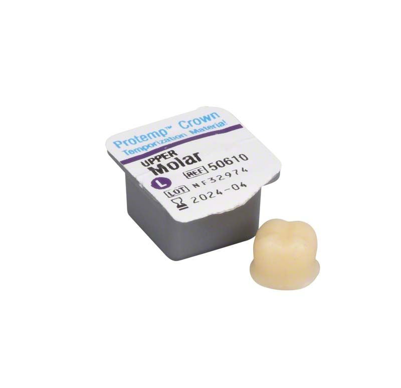 Provisorische Zahnkrone Protemp™ Molar L mit Verpackung.