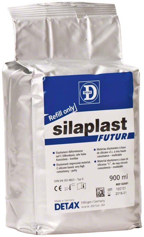 Silaplast Futur Folien-Nachfüllbeutel 900ml mit blauem Etikett und Produktinformationen.