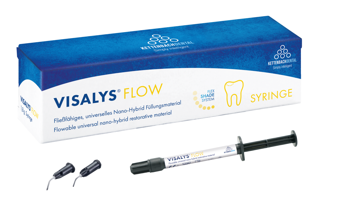 Visalys® Flow Spritze A2 mit Verpackung und zwei Kanülen.