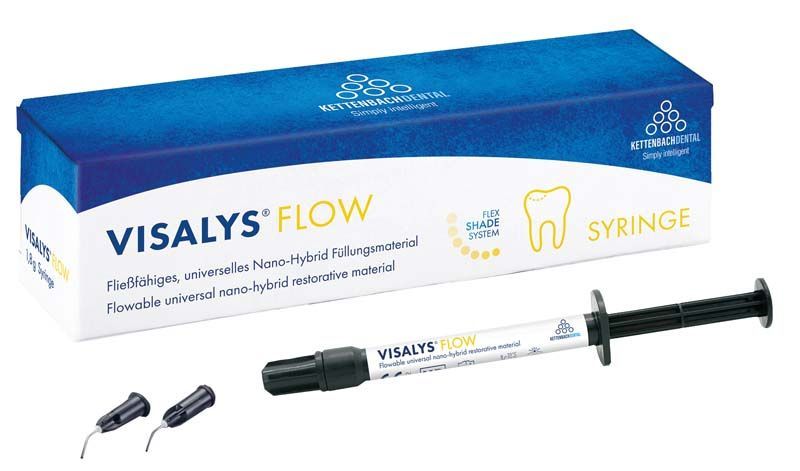 Visalys® Flow Spritze A3,5 mit Verpackung und zwei Kanülenaufsätzen.