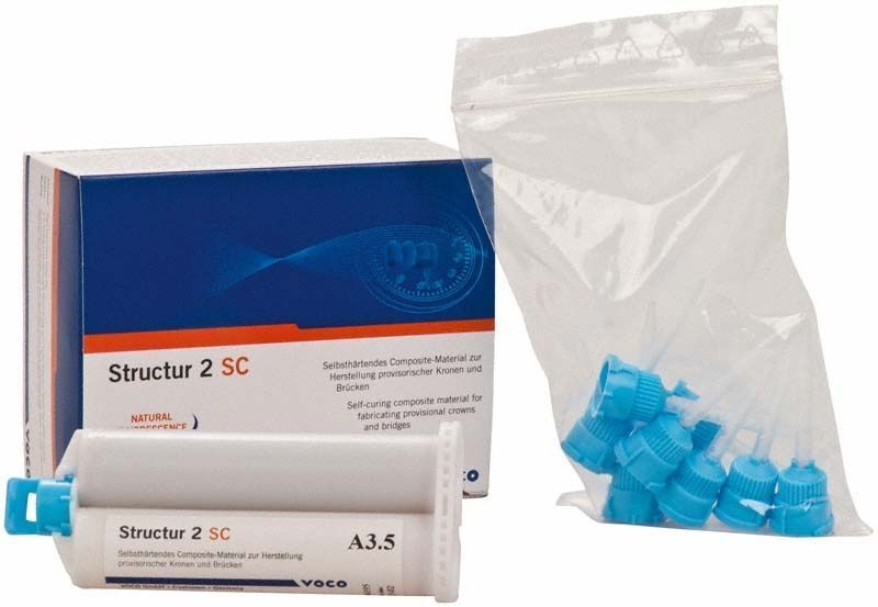 Structur 2 SC Kartusche A3,5 mit blauen Applikationskappen und Verpackung.