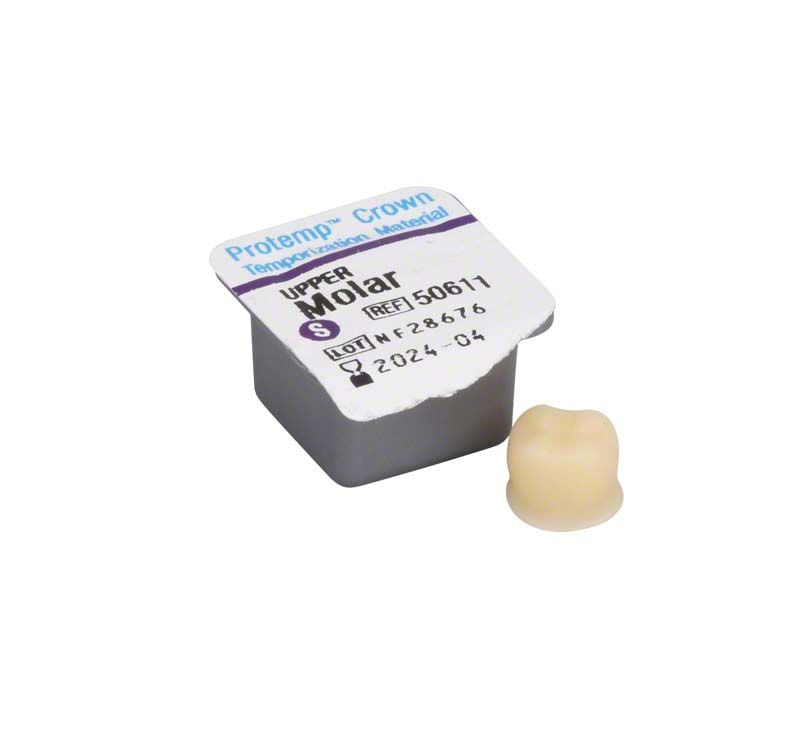 Protemp™ Crown OK Molar S in Verpackung neben Composite-Krone.